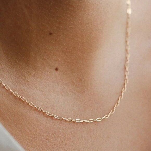 Waterproof Dainty Gold Paperclip Chain Necklace &  Gemstone Beaded Bracelet - Picture 1 of 9